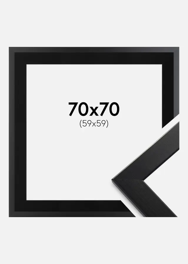 Ram med passepartou Fotolijst Trendline Zwart 70x70 cm - Passe-partout Zwart 60x60 cm