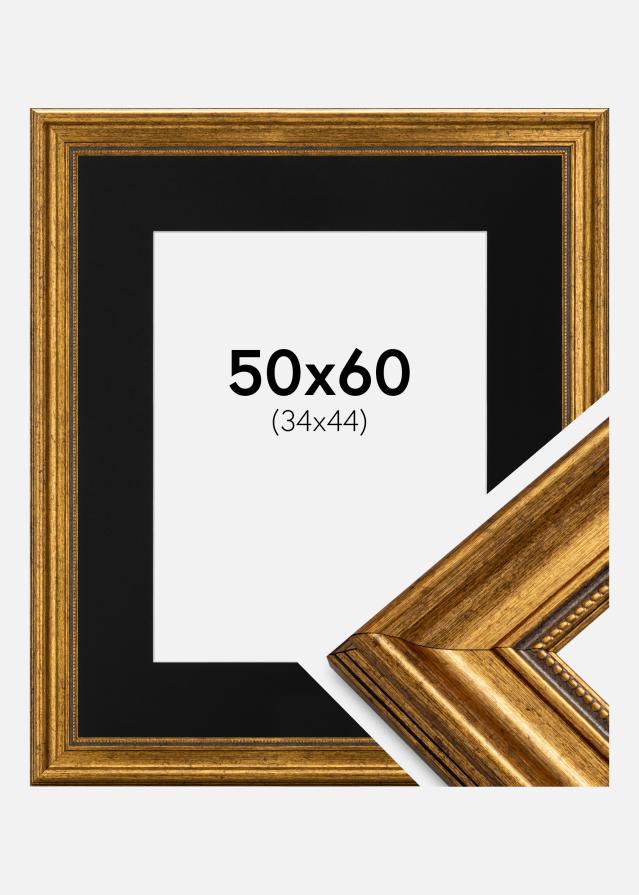Ram med passepartou Fotolijst Rokoko Goud 50x60 cm - Passe-partout Zwart 35x45 cm