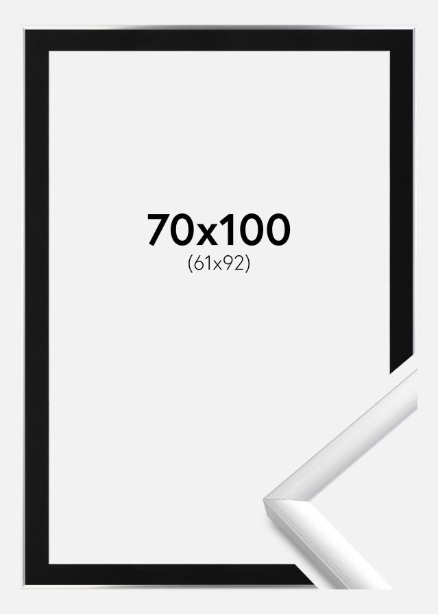 Ram med passepartou Fotolijst New Lifestyle Zilver 70x100 cm - Passe-partout Zwart 62x93 cm