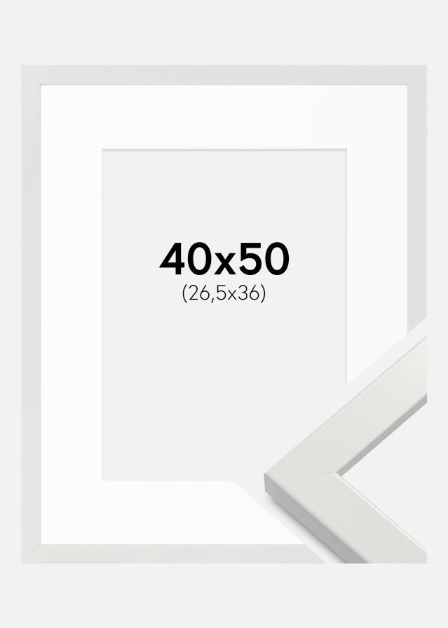 Ram med passepartou Fotolijst White Wood Glossy 40x50 cm - Passe-partout Wit 27,5x37 cm