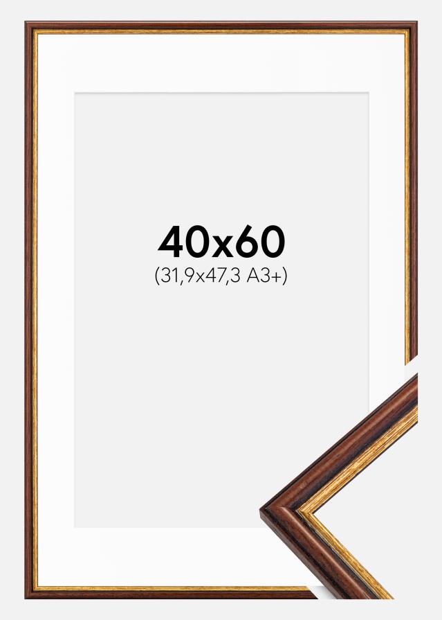 Ram med passepartou Fotolijst Horndal Bruin 40x60 cm - Passe-partout Wit 32,9x48,3 cm (A3+)