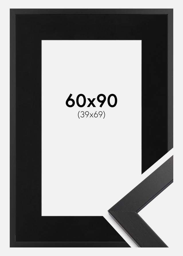 Ram med passepartou Fotolijst Black Wood 60x90 cm - Passe-partout Zwart 40x70 cm