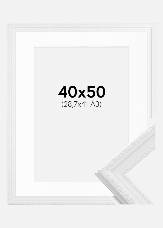 Ram med passepartou Fotolijst Abisko Wit 40x50 cm - Passe-partout Wit 29,7x42 cm (A3)