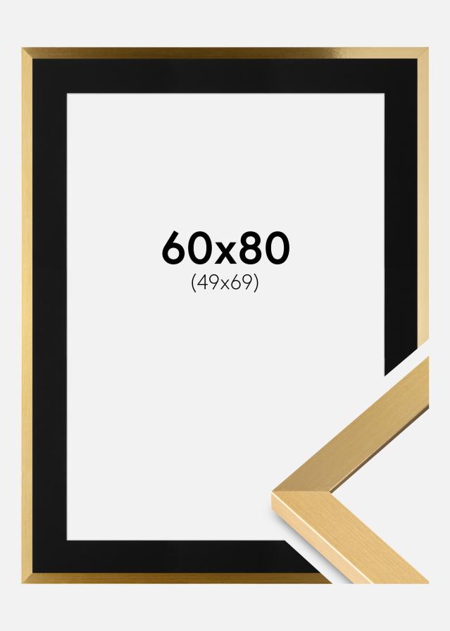 Ram med passepartou Fotolijst Selection Goud 60x80 cm - Passe-partout Zwart 50x70 cm