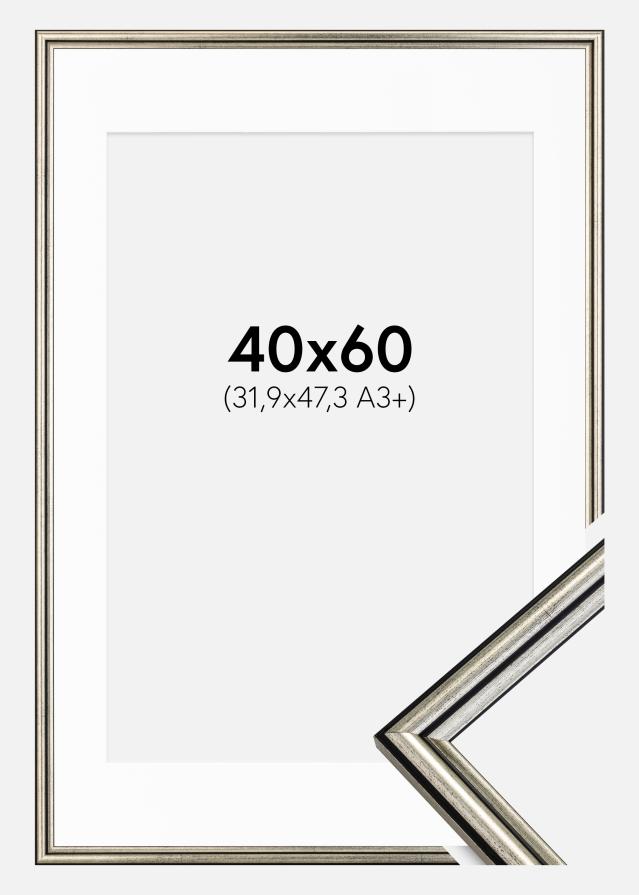 Ram med passepartou Fotolijst Horndal Zilver 40x60 cm - Passe-partout Wit 32,9x48,3 cm (A3+)