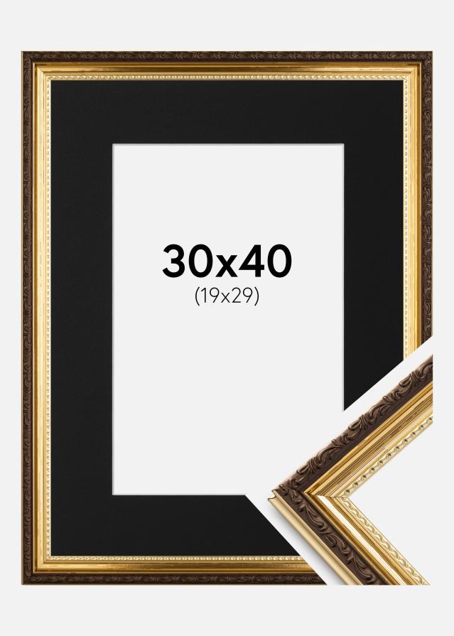 Ram med passepartou Fotolijst Abisko Goud 30x40 cm - Passe-partout Zwart 20x30 cm