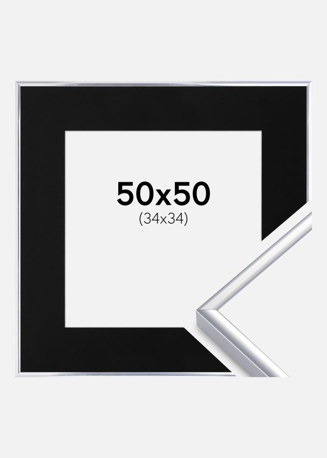 Ram med passepartou Fotolijst Aluminium Glanzend Zilver 50x50 cm - Passe-partout Zwart 35x35 cm