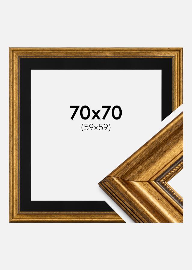Ram med passepartou Fotolijst Rokoko Goud 70x70 cm - Passe-partout Zwart 60x60 cm