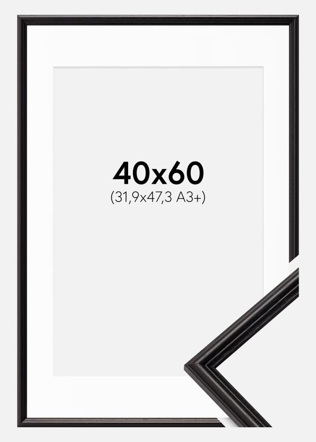 Ram med passepartou Fotolijst Horndal Zwart 40x60 cm - Passe-partout Wit 32,9x48,3 cm (A3+)