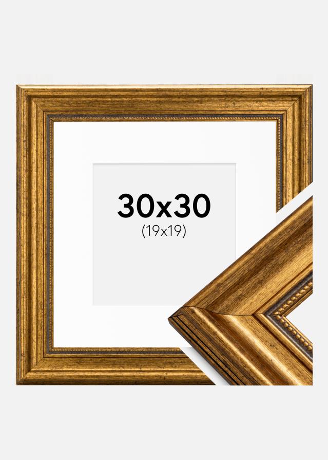 Ram med passepartou Fotolijst Rokoko Goud 30x30 cm - Passe-partout Wit 20x20 cm