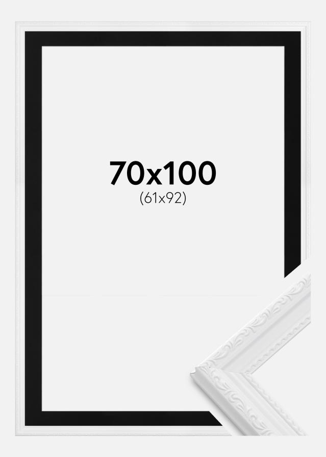 Ram med passepartou Fotolijst Abisko Wit 70x100 cm - Passe-partout Zwart 62x93 cm