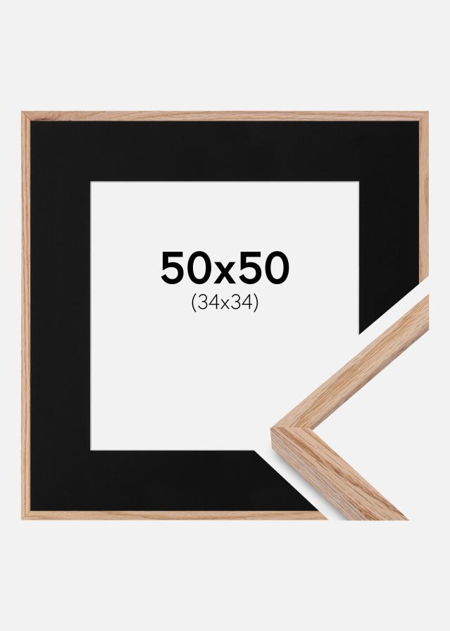 Ram med passepartou Fotolijst E-Line Eiken 50x50 cm - Passe-partout Zwart 35x35 cm