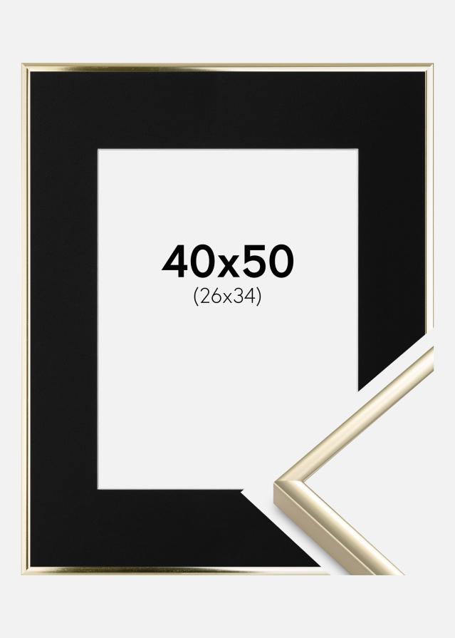 Ram med passepartou Fotolijst Aluminium Glanzend Goud 40x50 cm - Passe-partout Zwart 27x35 cm