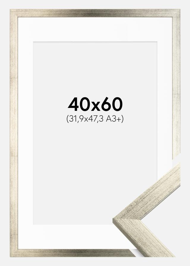 Ram med passepartou Fotolijst Stilren Zilver 40x60 cm - Passe-partout Wit 32,9x48,3 cm (A3+)