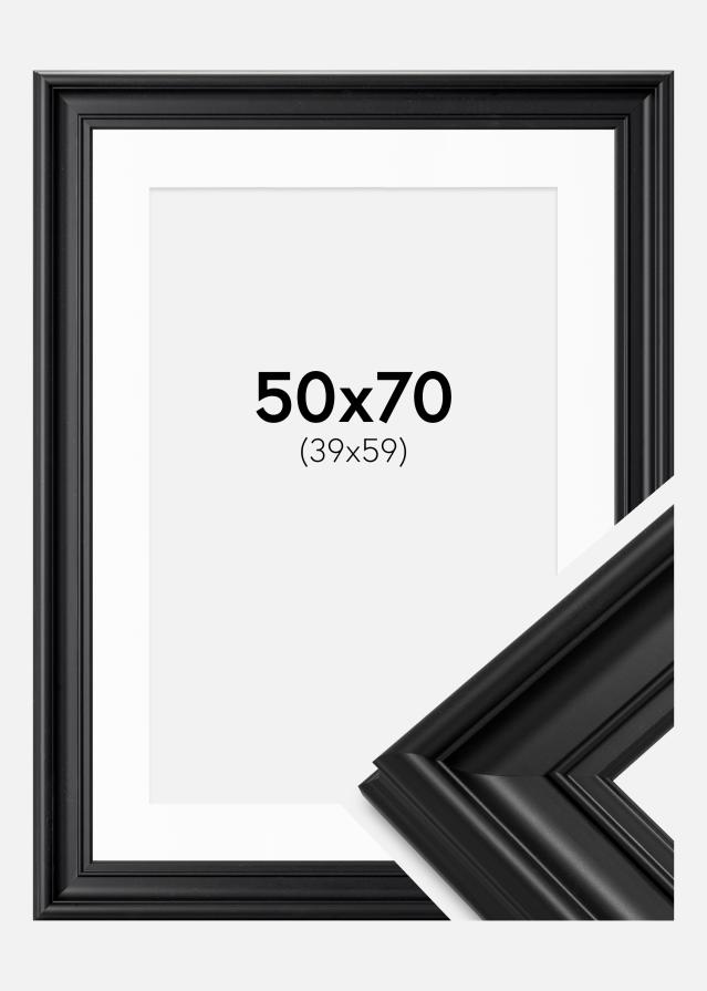Ram med passepartou Fotolijst Mora Premium Zwart 50x70 cm - Passe-partout Wit 40x60 cm