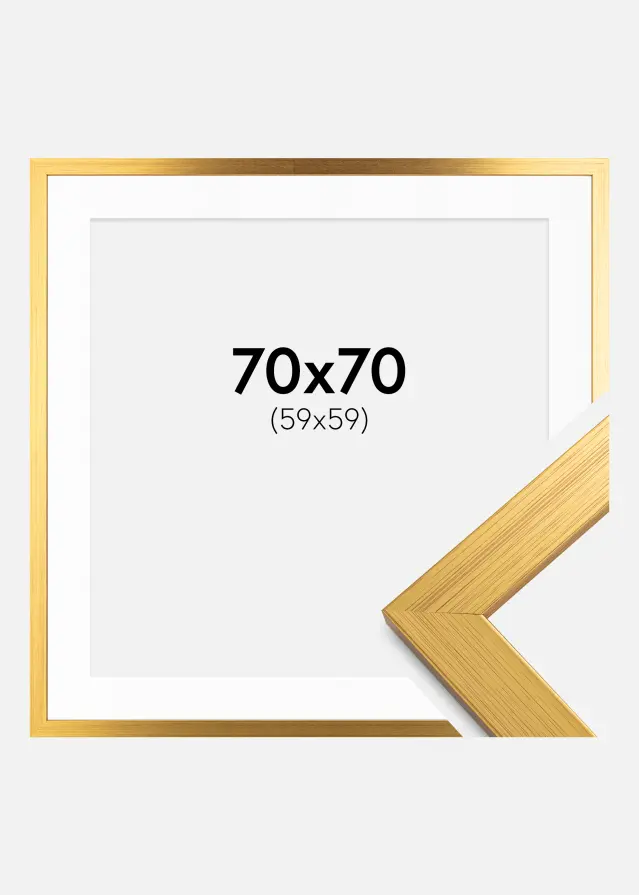Ram med passepartou Fotolijst Gold Wood 70x70 cm - Passe-partout Wit 60x60 cm