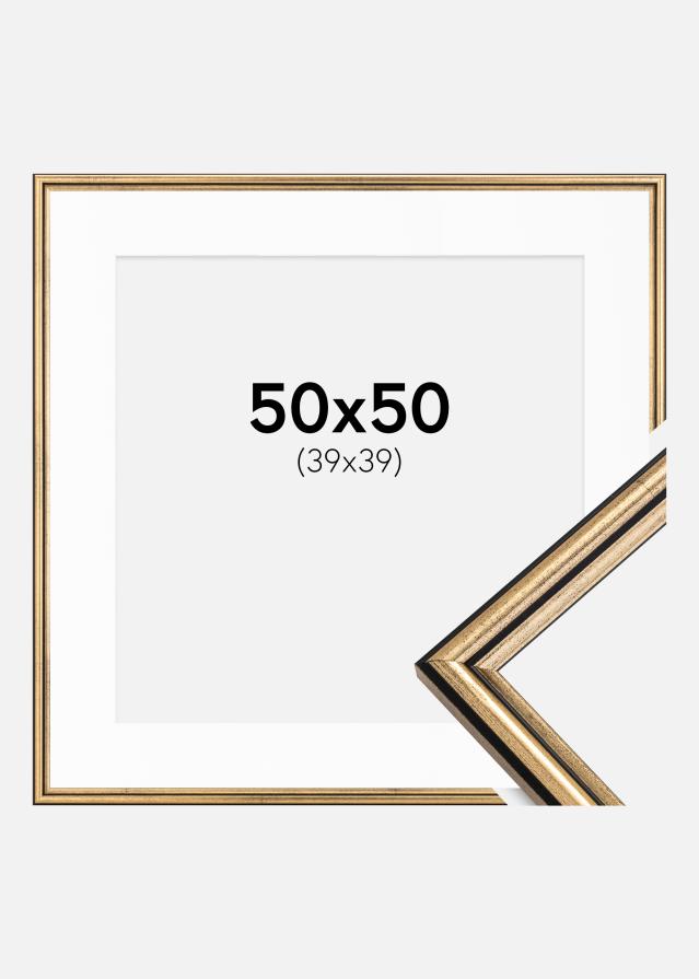 Ram med passepartou Fotolijst Horndal Goud 50x50 cm - Passe-partout Wit 40x40 cm
