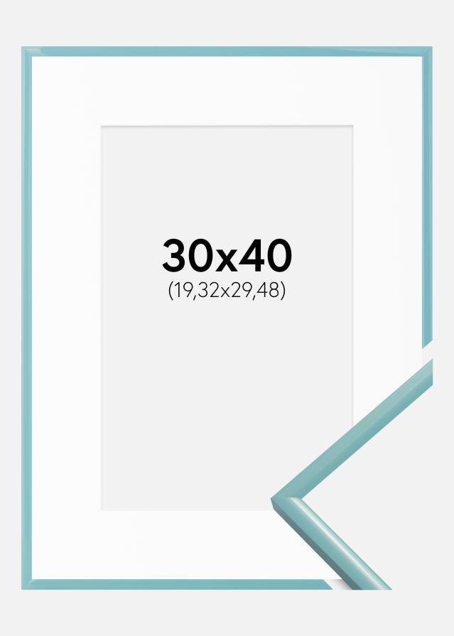Ram med passepartou Fotolijst New Lifestyle Turquoise 30x40 cm - Passe-partout Wit 8x12 inches