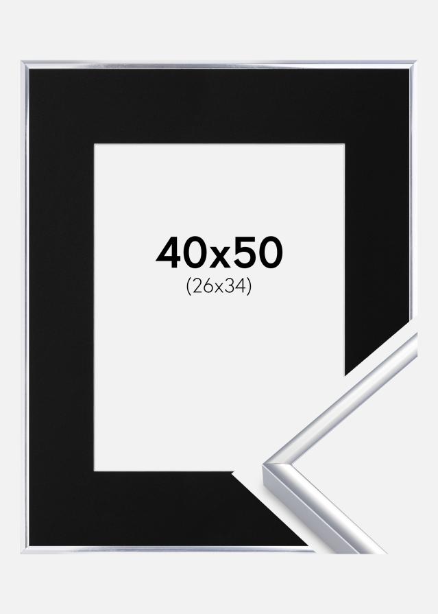 Ram med passepartou Fotolijst Aluminium Glanzend Zilver 40x50 cm - Passe-partout Zwart 27x35 cm
