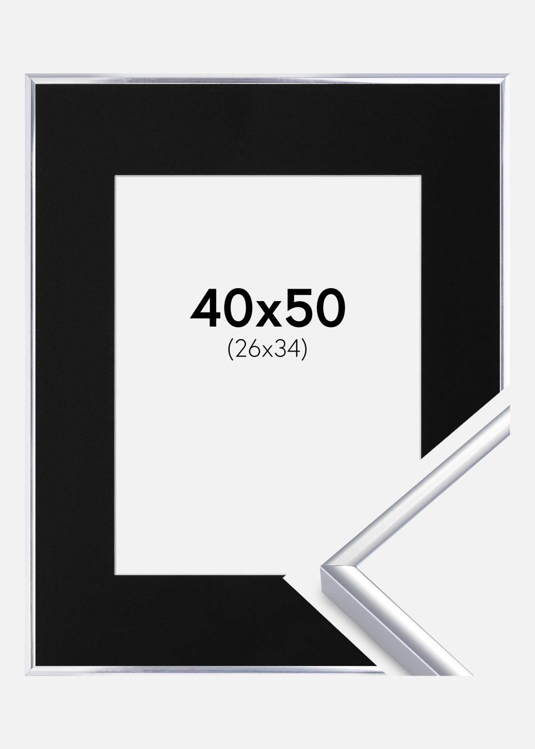 Product Image for Fotolijst Aluminium Glanzend Zilver 40x50 cm - Passe-partout Zwart 27x35 cm