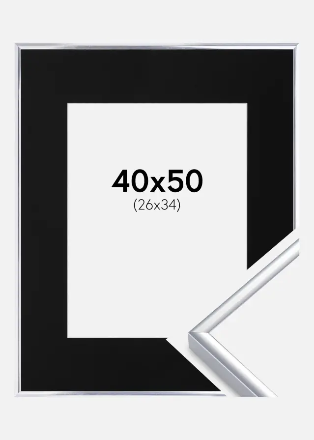Ram med passepartou Fotolijst Aluminium Glanzend Zilver 40x50 cm - Passe-partout Zwart 27x35 cm