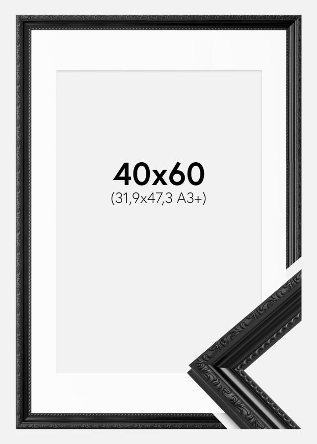Ram med passepartou Fotolijst Abisko Zwart 40x60 cm - Passe-partout Wit 32,9x48,3 cm (A3+)