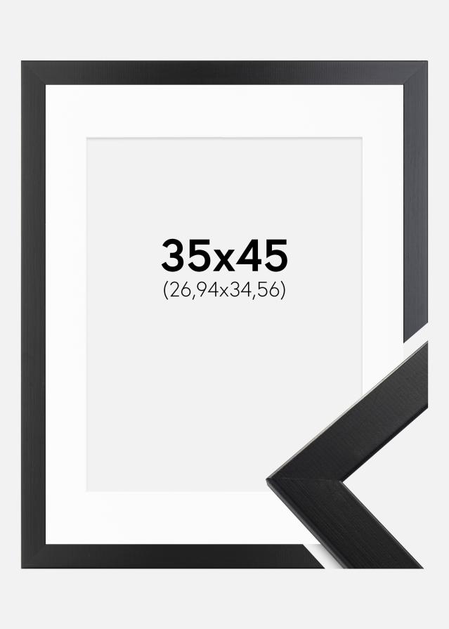 Ram med passepartou Fotolijst Trendline Zwart 35x45 cm - Passe-partout Wit 11x14 inches
