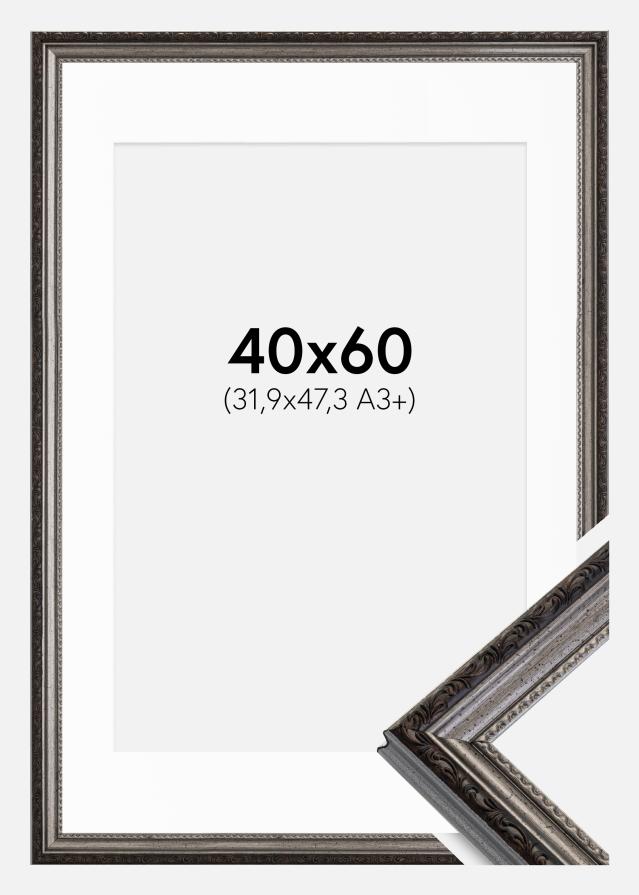 Ram med passepartou Fotolijst Abisko Zilver 40x60 cm - Passe-partout Wit 32,9x48,3 cm (A3+)