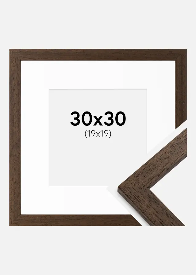 Ram med passepartou Fotolijst Brown Wood 30x30 cm - Passe-partout Wit 20x20 cm