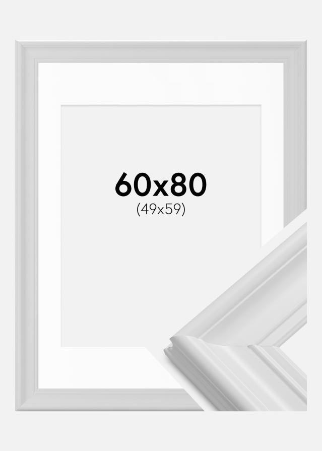 Ram med passepartou Fotolijst Mora Premium Wit 60x80 cm - Passe-partout Wit 50x60 cm