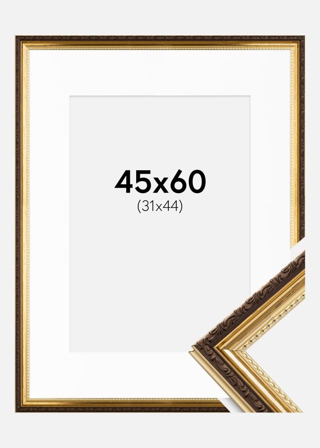 Ram med passepartou Fotolijst Abisko Goud 45x60 cm - Passe-partout Wit 32x45 cm