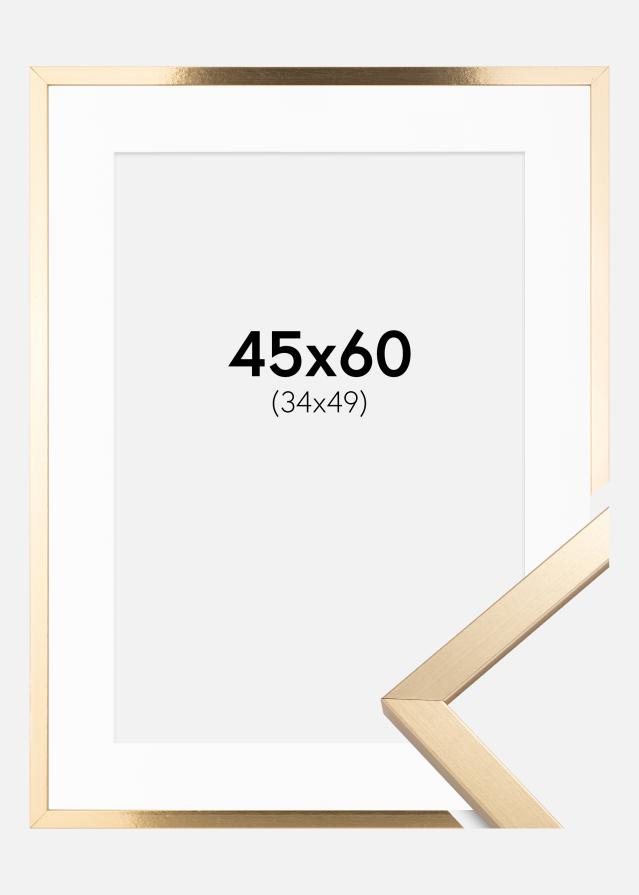 Ram med passepartou Fotolijst Trendy Goud 45x60 cm - Passe-partout Wit 35x50 cm