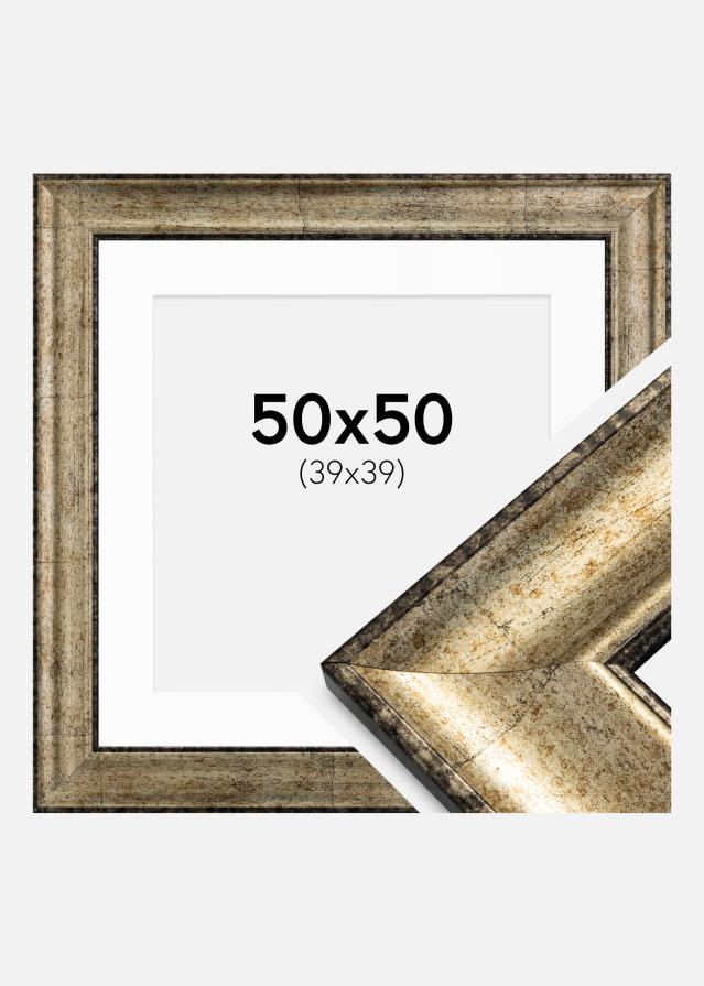 Ram med passepartou Fotolijst Saltsjöbaden Antiek goud 50x50 cm - Passe-partout Wit 40x40 cm