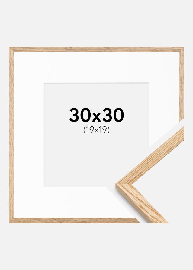 Ram med passepartou Fotolijst Smal Eikenhout 30x30 cm - Passe-partout Wit 20x20 cm