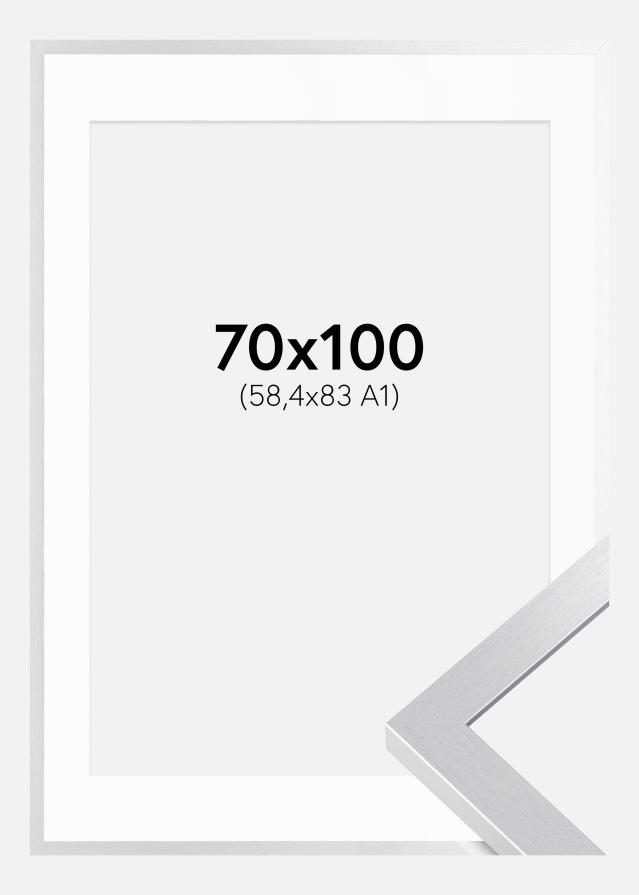 Ram med passepartou Fotolijst Selection Zilver 70x100 cm - Passe-partout Wit 59,4x84 cm (A1)