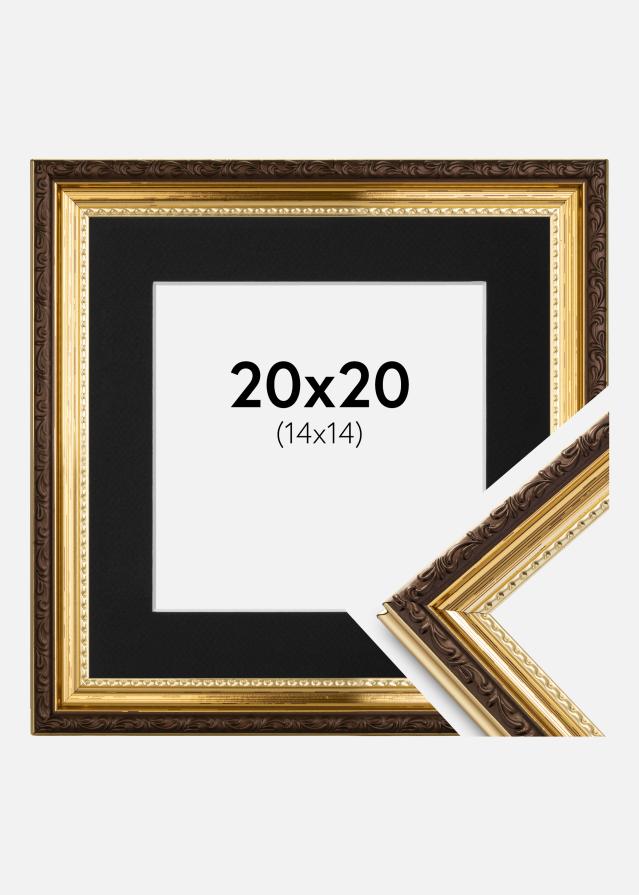 Ram med passepartou Fotolijst Abisko Goud 20x20 cm - Passe-partout Zwart 15x15 cm
