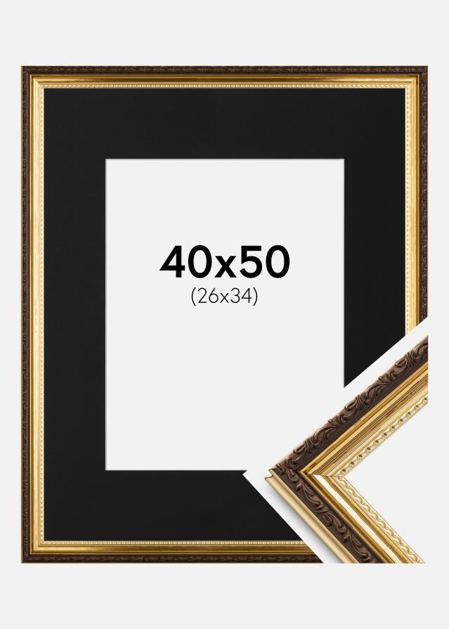 Ram med passepartou Fotolijst Abisko Goud 40x50 cm - Passe-partout Zwart 27x35 cm