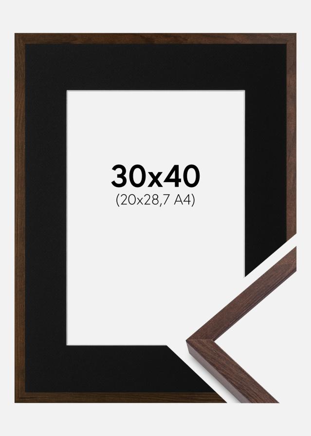 Ram med passepartou Fotolijst E-Line Walnoot 30x40 cm - Passe-partout Zwart 21x29,7 cm (A4)