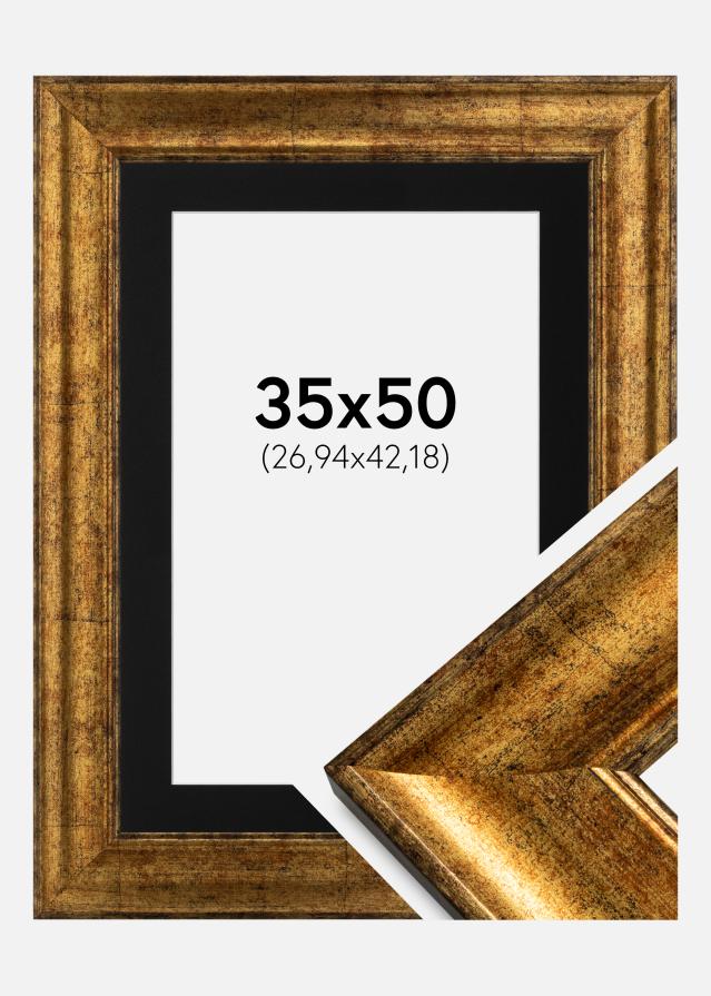 Ram med passepartou Fotolijst Saltsjöbaden Goud 35x50 cm - Passe-partout Zwart 10x17 inches