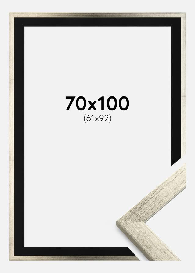 Ram med passepartou Fotolijst Stilren Zilver 70x100 cm - Passe-partout Zwart 62x93 cm