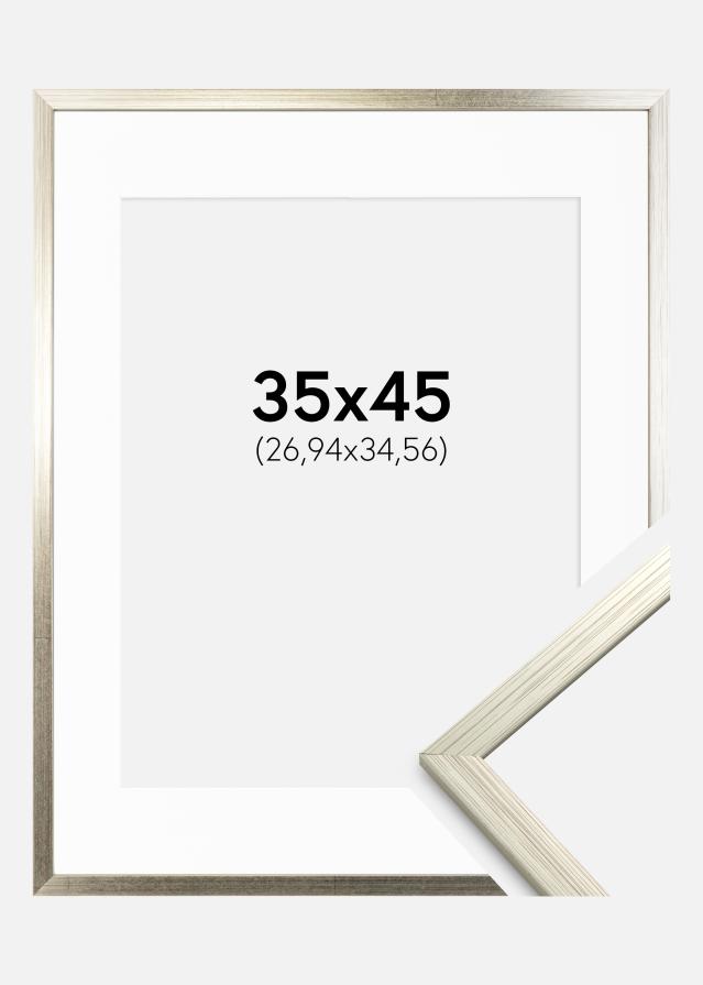 Ram med passepartou Fotolijst Edsbyn Zilver 35x45 cm - Passe-partout Wit 11x14 inches