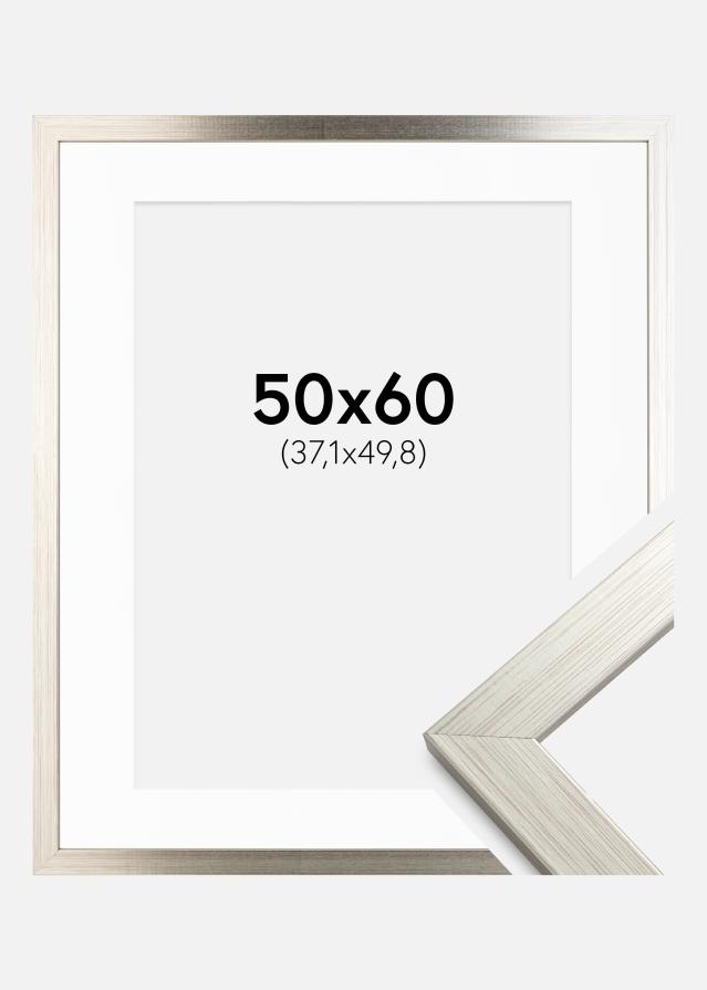 Ram med passepartou Fotolijst Silver Wood 50x60 cm - Passe-partout Wit 15x20 inches