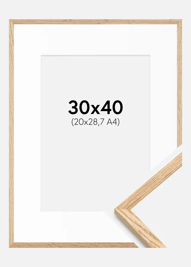Ram med passepartou Fotolijst Smal Eikenhout 30x40 cm - Passe-partout Wit 21x29,7 cm (A4)