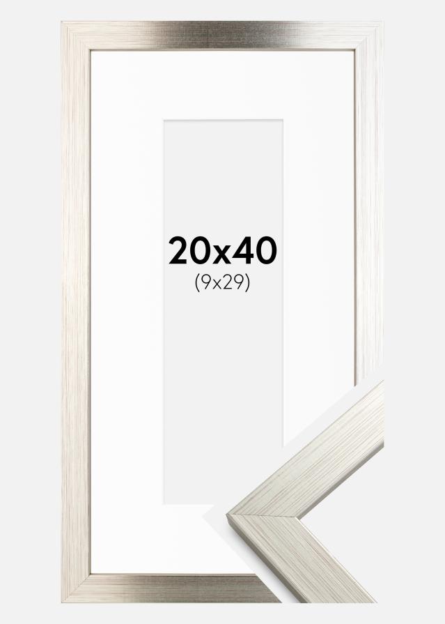 Ram med passepartou Fotolijst Silver Wood 20x40 cm - Passe-partout Wit 10x30 cm