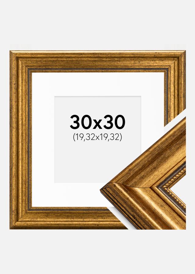 Ram med passepartou Fotolijst Rokoko Goud 30x30 cm - Passe-partout Wit 8x8 inches