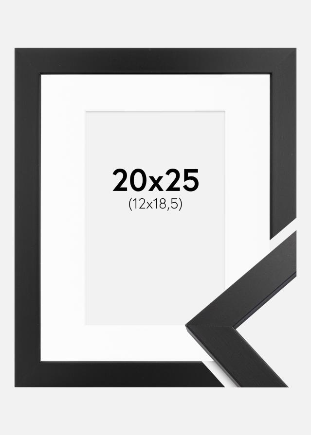 Ram med passepartou Fotolijst Black Wood 20x25 cm - Passe-partout Wit 13x19,5 cm