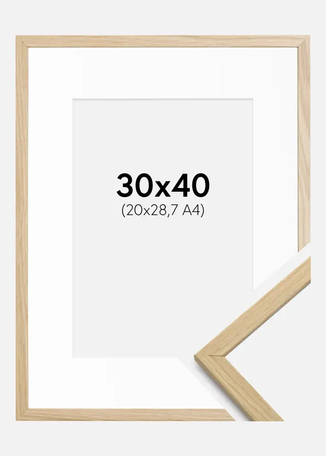 Ram med passepartou Fotolijst Edsbyn Eiken 30x40 cm - Passe-partout Wit 21x29,7 cm (A4)
