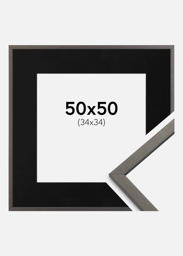 Ram med passepartou Fotolijst Edsbyn Grafiet 50x50 cm - Passe-partout Zwart 35x35 cm