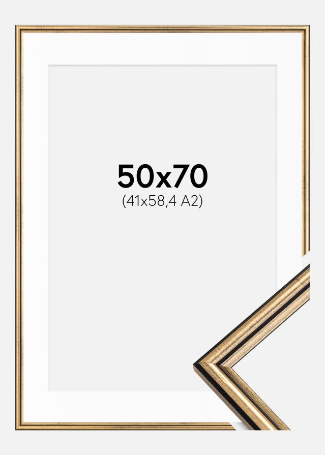 Ram med passepartou Fotolijst Horndal Goud 50x70 cm - Passe-partout Wit 42x59,4 cm (A2)