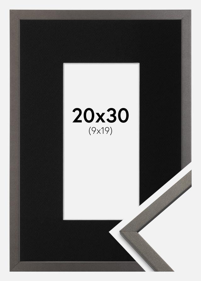 Ram med passepartou Fotolijst Edsbyn Grafiet 20x30 cm - Passe-partout Zwart 10x20 cm